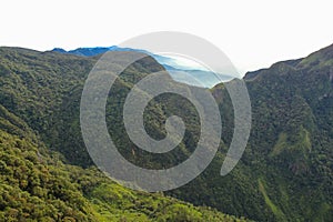 View of mountain range at World's end in Horton Plains national park in Sri Lanka