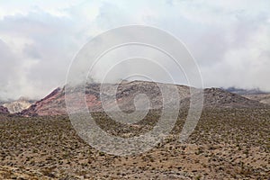 View of mountain red rock canyon national park in Foggy day is beautiful nature landscape at nevada,USA