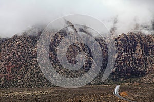 View of mountain red rock canyon national park in Foggy day at nevada,USA