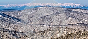 View of the mountain ridges Khamar-Daban and Sayan