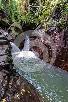 View on a mountain river in Sacred Monkey forest in Ubud