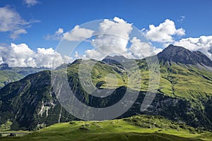 View from the mountain Seekopf to Ruefikopf over Lech, Vorarlberg, Austria