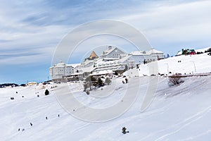 View of Mountain ski resort hotels with snow in Uludag