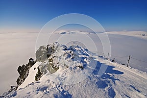 View from mountain Sniezka in winter