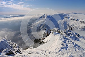 View from mountain Sniezka in winter