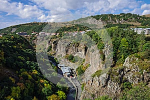 View of mountain and spa city Jermuk and canyon of Arpa river.