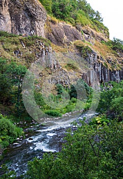 View of mountain and spa city Jermuk and canyon of Arpa river. photo