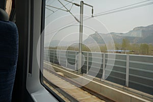 View of Mountain Tai on motor train