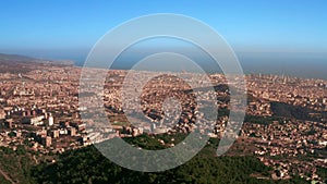 View from mountain Tibidabo to Barcelona, the sea and the mountains