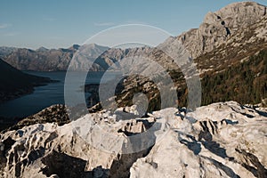 View from the mountain to the Boko Kotor and the city of Kotor in Montenegro photo