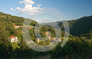 View from mountain to highway, substation and village