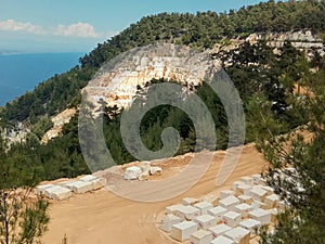 Tasos island, view from the mountain to the marble deposit. photo