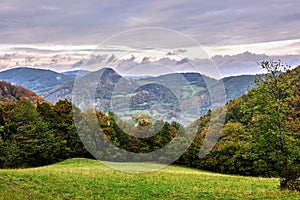 View of a mountain valley with a beautiful clouds