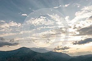 View of mountaine with dramatic sky background