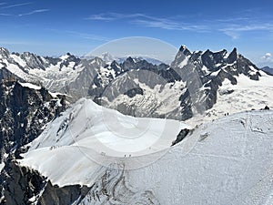 view on mountaineers on the track to Mont Blanc summit