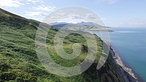 View of the Mountainous Scottish Landscape on the Holy Isle