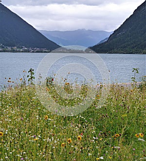 View of the mountains across the water