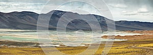 View of mountains and Aguas calientes or Piedras rojas salt Lake in Sico Pass