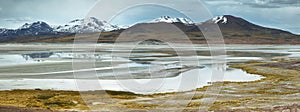 View of mountains and Aguas calientes or Piedras rojas salt Lake in Sico Pass