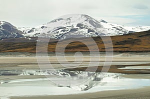 View of mountains and Aguas calientes salt Lake in Sico Pass