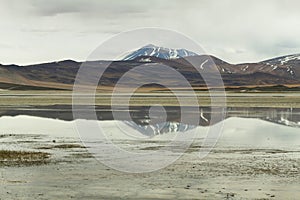 View of mountains and Aguas calientes salt Lake in Sico Pass,