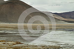 View of mountains and Aguas calientes salt Lake in Sico Pass