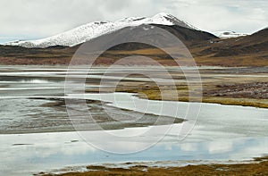 View of mountains and Aguas calientes salt Lake in Sico Pass photo