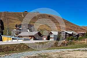 View of the mountains around Alpe d`Huez in the french Alps, France photo