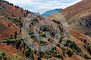 View of the mountains around Alpe d`Huez in the french Alps, France photo