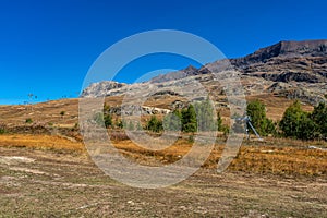 View of the mountains around Alpe d`Huez in the french Alps, France