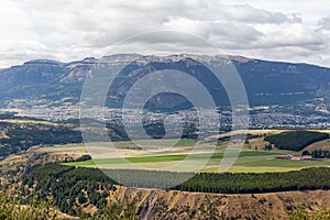 View of mountains and the city of Coyhaique, AysÃ©n, Chile