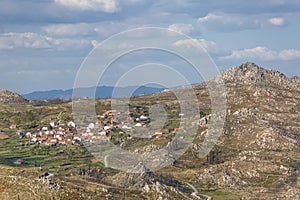 View at the mountains with fields and granitic rocks, on Caramulo mountains