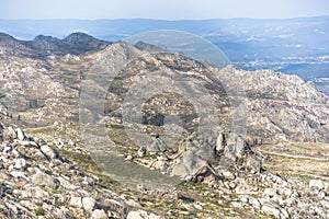 View at the mountains with fields and granitic rocks, on Caramulo mountains