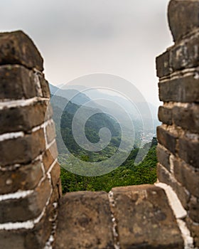 View of the mountains from the Great Wall of China