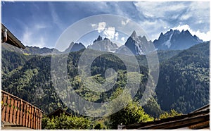 View on the mountains from the hotel auberge in Chamonix, France