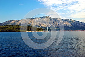 The View of the Mountains on the Mainland from the Vacation Island of Korcula photo