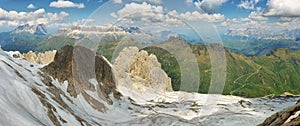 View of mountains from Marmolada summit in Dolomites, Italy