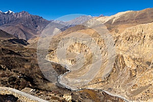 View of the mountains from the monastery in the village Jharkot