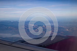 View of the mountains from the plane window