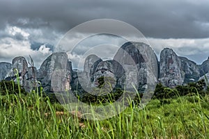 View at the mountains Pungo Andongo, Pedras Negras , black stones, huge geologic rock elements