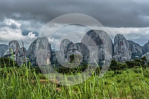 View at the mountains Pungo Andongo, Pedras Negras , black stones, huge geologic rock elements photo