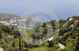 View of the mountains and the sea from the cliff Andros Island, Greece, Cyclades