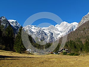 View of mountains Skuta and Grintovec in Kamnik-Savinja alps