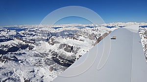 View on mountains from small airplane