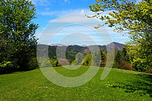 View of mountains in spring