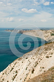 View from the mountains to the city and the sea from the sky