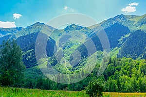 View of the mountains at the top in summer weather.