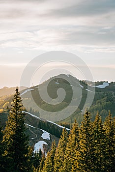 View of mountains in the Wasatch Range of the Rocky Mountains at sunset, from Guardman\'s Pass, near Park City, Utah