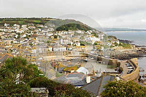 View of Mousehole Cornwall England on an overcast cloudy winter day