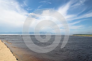 The confluence of the Barguzin River and Lake Baikal, Buryatia, Russia.